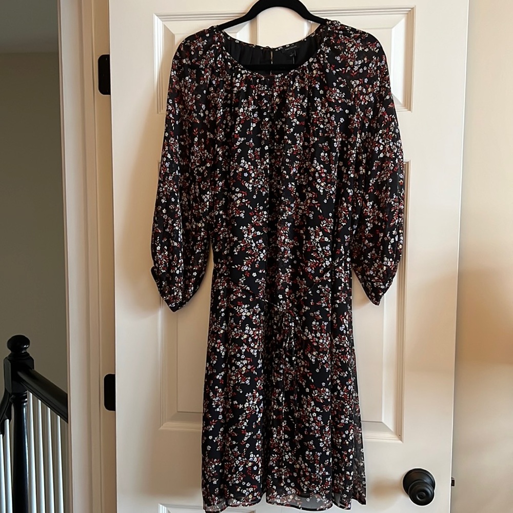 Loft Black/Red Floral Dress-Large tag fits like XL